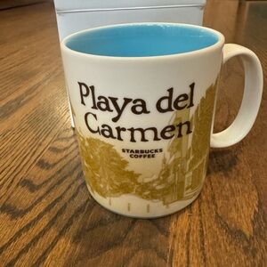 New STARBUCKS PLAYA DEL CARMEN COFFEE MUG 16oz MEXICO CERAMIC CUP blue white